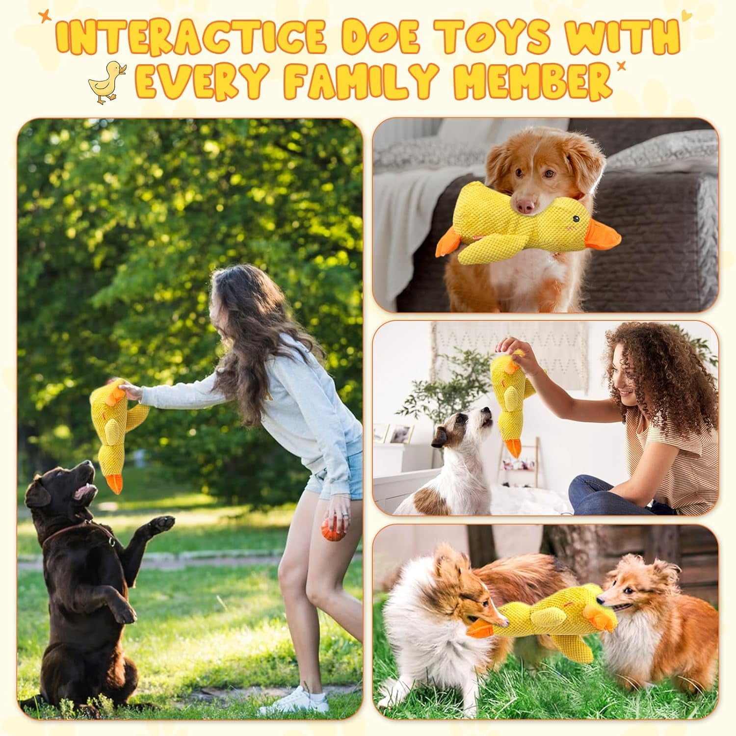 Interactive Plush Duck Dog Toy with Quack Sound, Soft Stuffed Play Toy for Small, Medium and Large Dogs