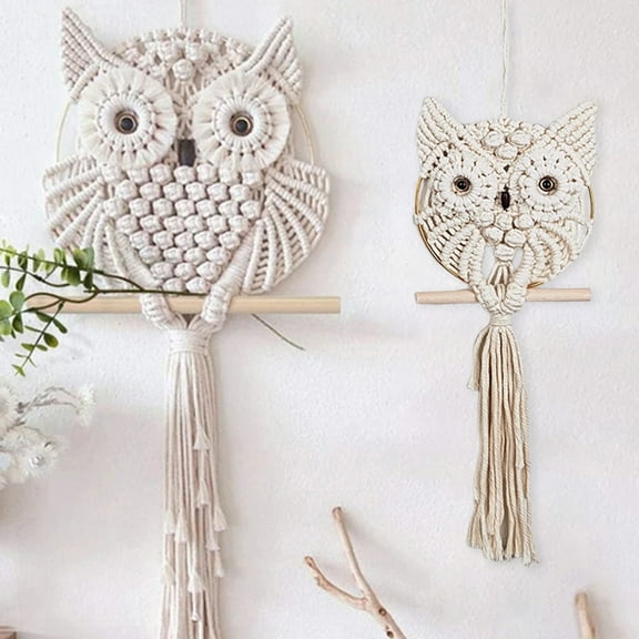 Guiexla Owl Macrame Wall Hanging Decor for Living Room Office Bedroom Hand Woven Boho Tapestry Owl Markaf Wall Art Crafts