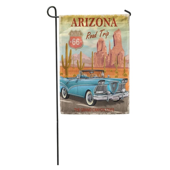 SIDONKU Cactus Vintage Arizona Road Trip Car Garage Retro 1950S 1960S Garden Flag Decorative Flag House Banner 28x40 inch