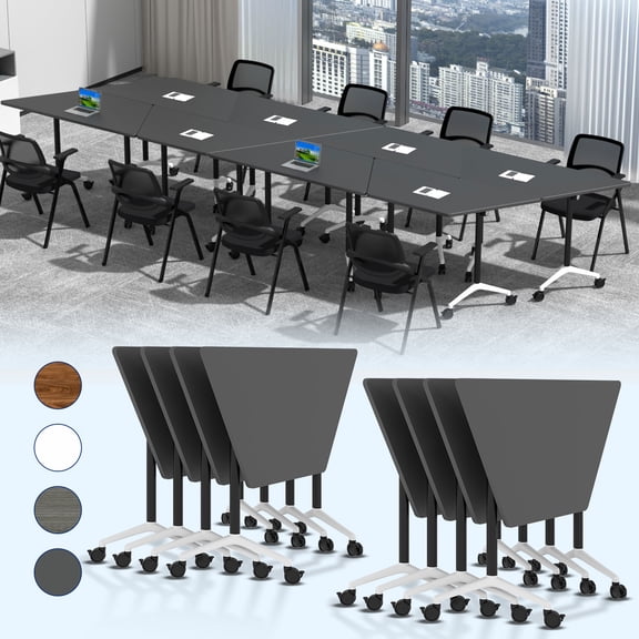 8 Pack Folding Conference Table,Conference Room Tables with Wheels, 47.2IN Modular Meeting Table, Flip Top Mobile Training Table for Offices and Schools