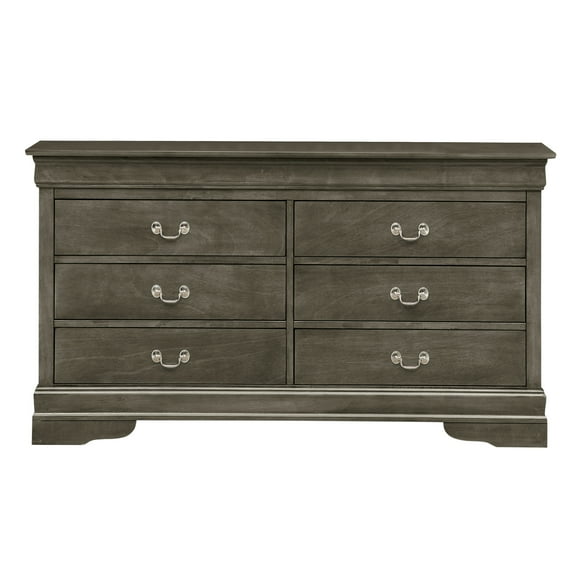 Louis Phillipe 6-Drawer Gray Double Dresser (33 in. X 18 in. X 60 in.)