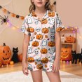 thumbnail image 2 of Pandaie Little Girls Loungewear Halloween Ghost Pumpkin Print Short Sleeve Pajamas 2 Piece Set Kid Night Sleepwear Outfits Pink,8-9Years, 2 of 5
