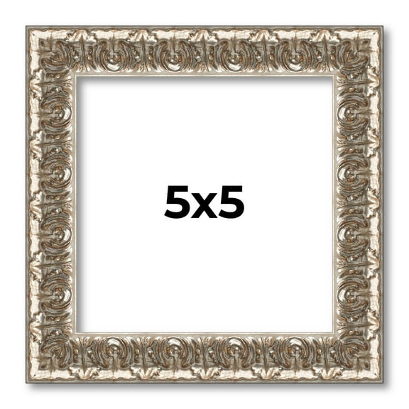 5x5 Frame Silver Versailles Ornate Solid Wood Picture Frame | 1 Inch Moulding Width | Interior