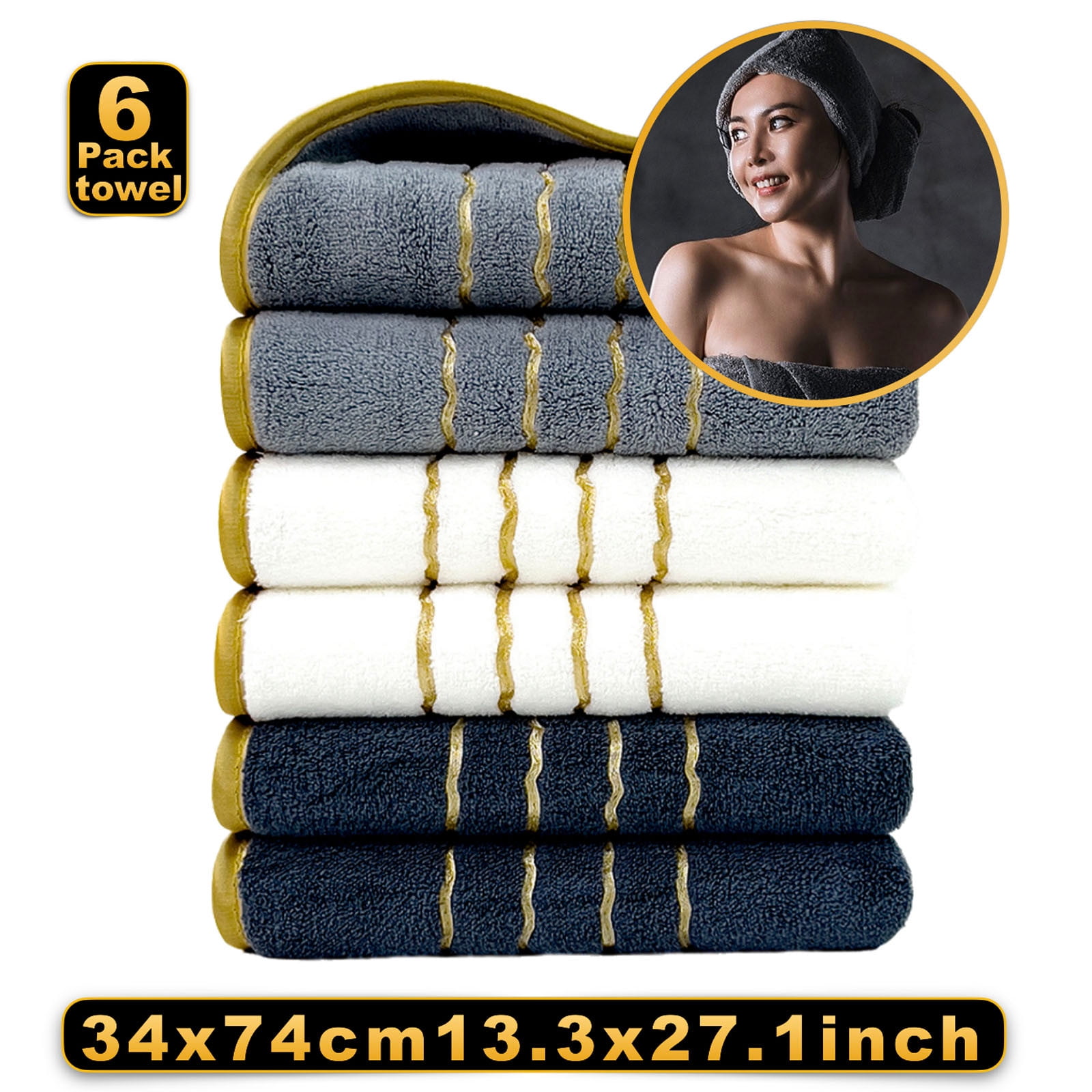 Tunhigl Towels Clearance! 6PCS Towel Set Velvet Spun Highly Absorbent Soft Bath Towel Suitable For Bathroom Spa Gym