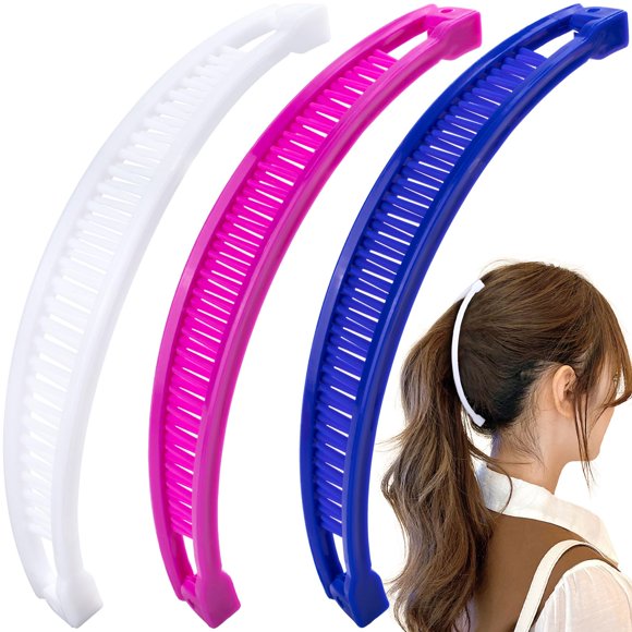 Mxxipp 3 pinzas para el pelo de plátano para mujer, antideslizantes, grandes, peines dobles clásicos, accesorios para el cabello grueso, fino, recto, rizado, largo, corto, blanco, azul y rosa oscuro