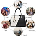 thumbnail image 6 of Kwuty Womens Leather Handbags Purse Top-handle Bags Contrast Color Stitching Totes Satchel Shoulder Bag for Ladies, 6 of 7