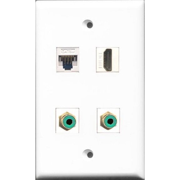 RiteAV - 1 Port HDMI 2 Port RCA Green and 1 Port Cat5e Ethernet White Wall Plate