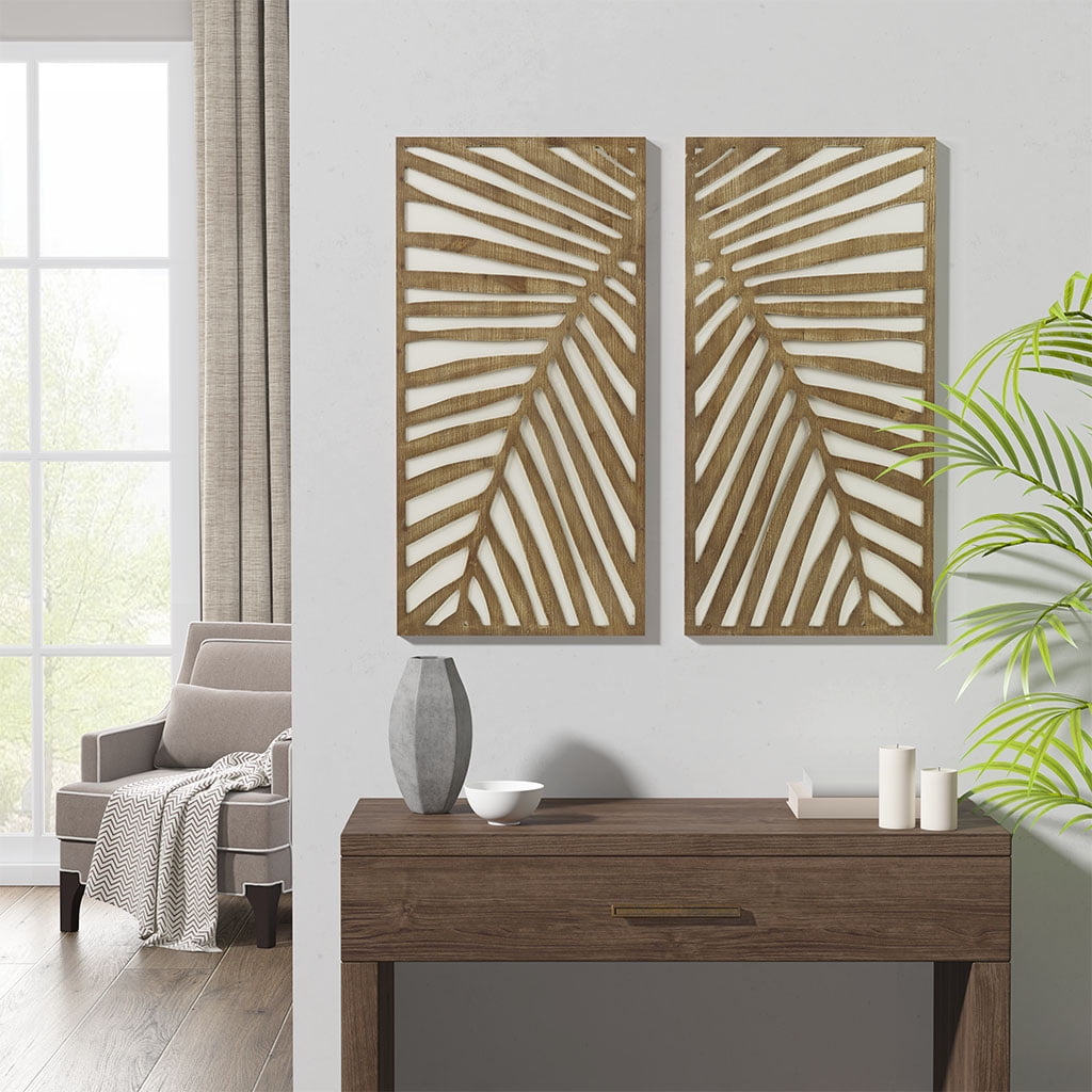 KUUFER Birch Palms Twotone 2piece Wood Panel Wall Decor Set