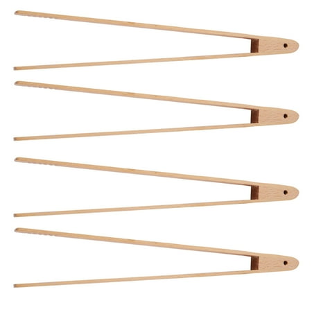 

4 Packs 12 Inch Wood Toaster Tongs Kitchen Tongs for Serving Food Flipping Meat Grabbing Toast and More