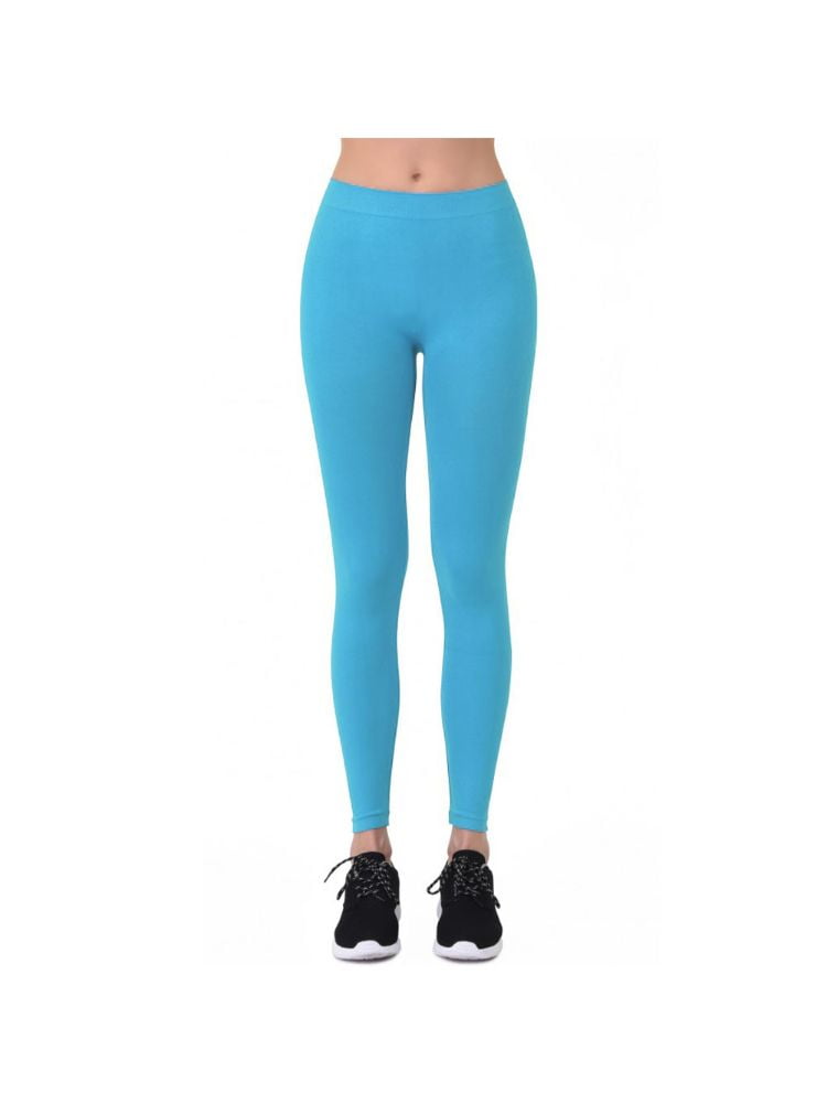 Nylon Full Length Leggings-Aqua Blue 