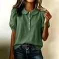 thumbnail image 2 of DailyChi Summer Sales Under $ 5 Women Linen Doll Collar Shirt Puff Sleeve Blouse Short Sleeve Loose Casual Summer Top, 2 of 9