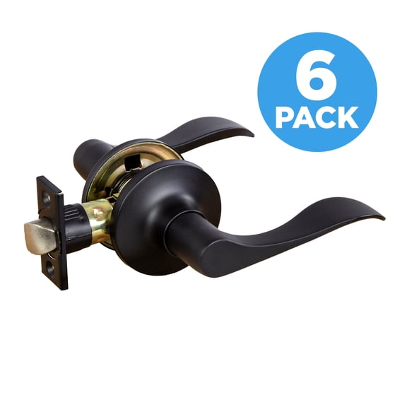 Stratford 6-Way Universal Passage Hall and Closet Door Lever, Matte Black, ANSI Grade 3, 6-Pack