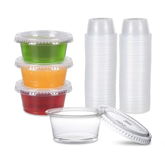 Disposable Plastic Portion Cups With Lids, Souffle Cups, Jello Shot Cups, Meal Prep Containers [200 Sets - 2 oz.]