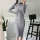 thumbnail image 5 of Vestido de punto para mujer, cuello alto, manga larga, ajustado y entallado, largo medio, por encima de la rodilla, elegante vestido largo de otoño, suéter, 5 of 5