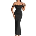 thumbnail image 2 of Vestido Maxi con Hombros Descubiertos, Corsé Fruncido, Ajustado, Vestidos Formales para Invitadas de Boda para Mujeres Negro S, 2 of 8