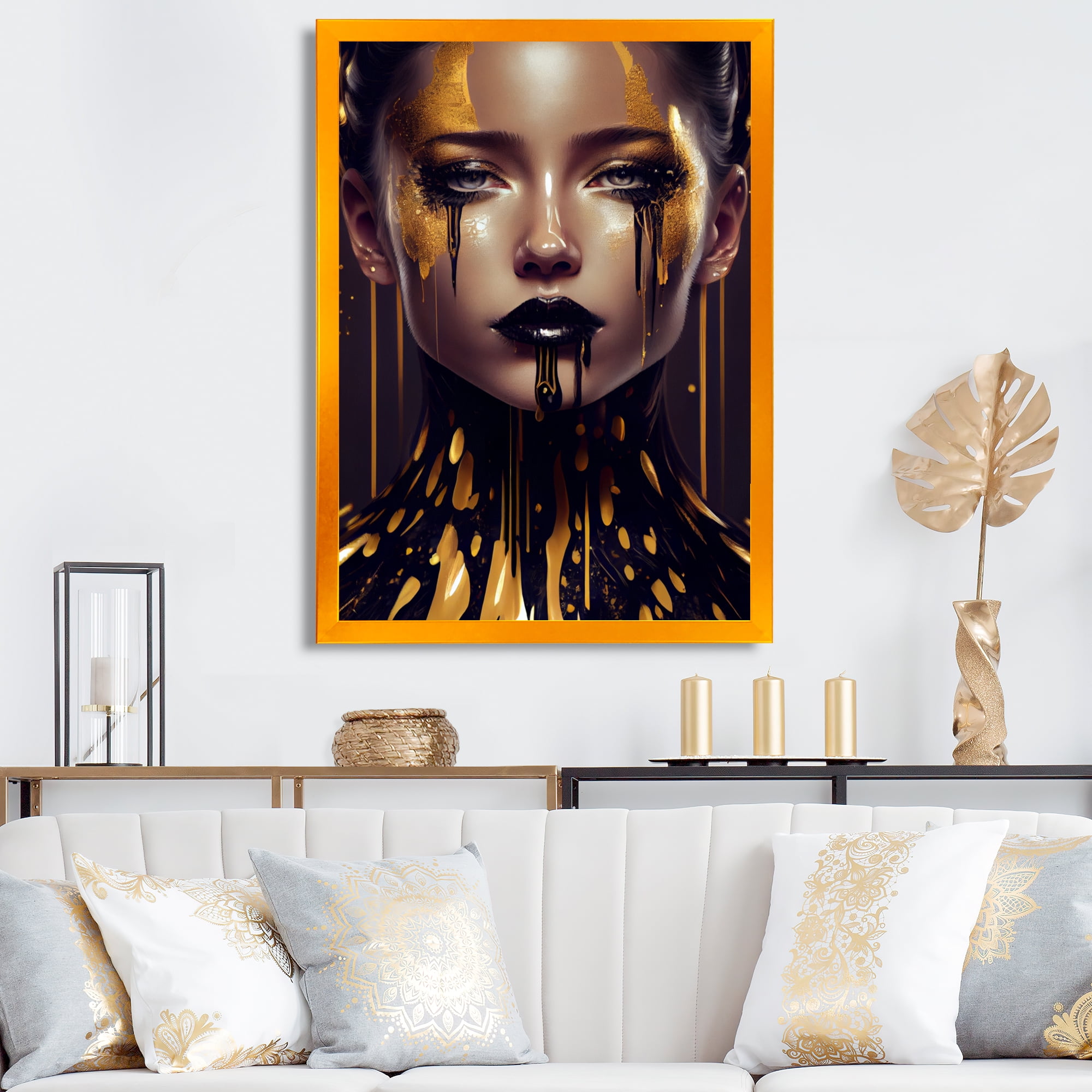 Designart Sensual Liquid Gold Woman VI Framed Wall Art