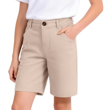 School Uniform for Boys Girls Classic Pull On Elastic Back Shorts with Pockets Beige Shorts for Boys Back To School Clothes Teen Preppy Clothes 15-16 Years