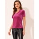 thumbnail image 4 of INSPIRE CHIC Camiseta casual de manga corta con cuello en V y parte superior de terciopelo para mujer Rosa roja XS, 4 of 4