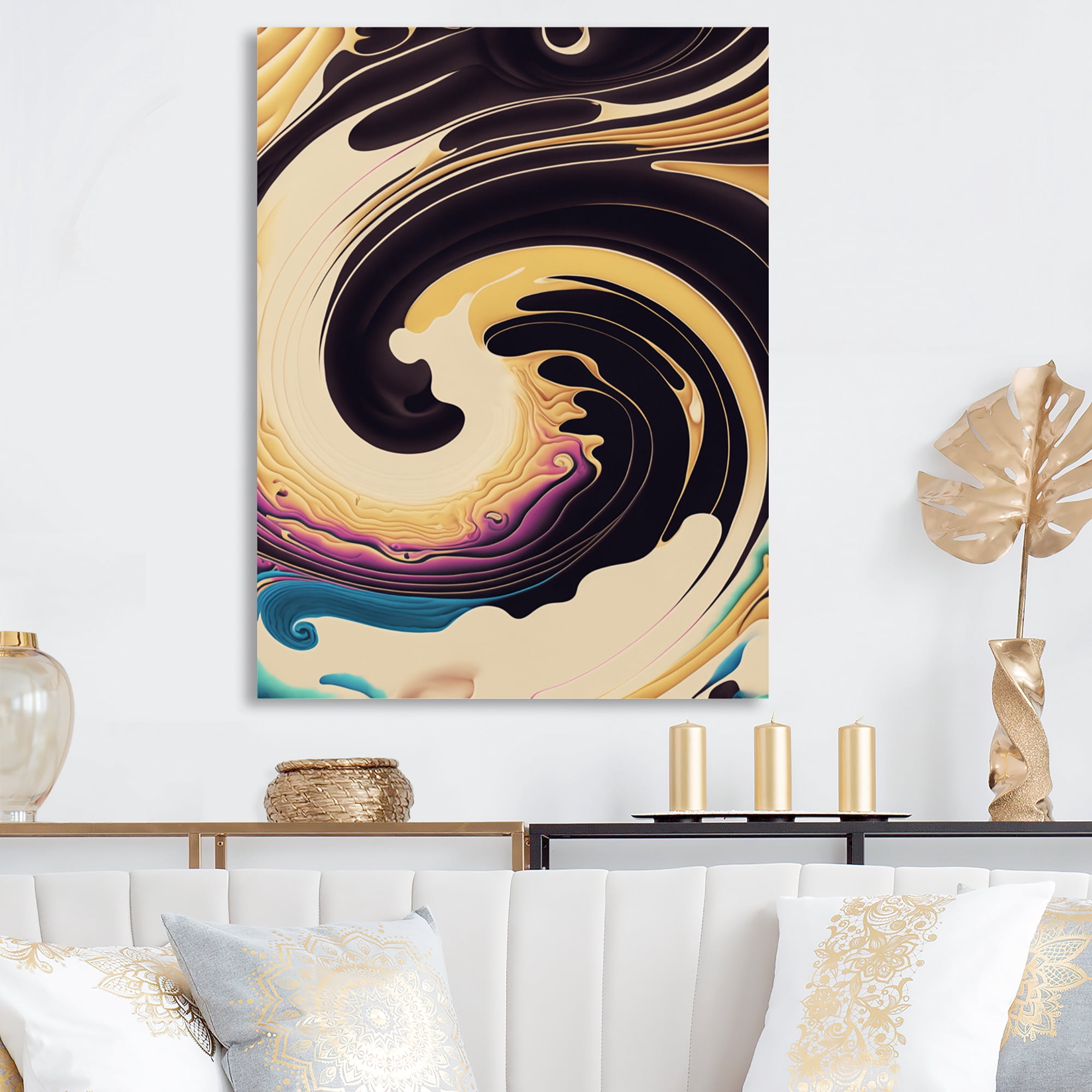 Designart Purple, Gold And Blue Swirl I Canvas Wall Art