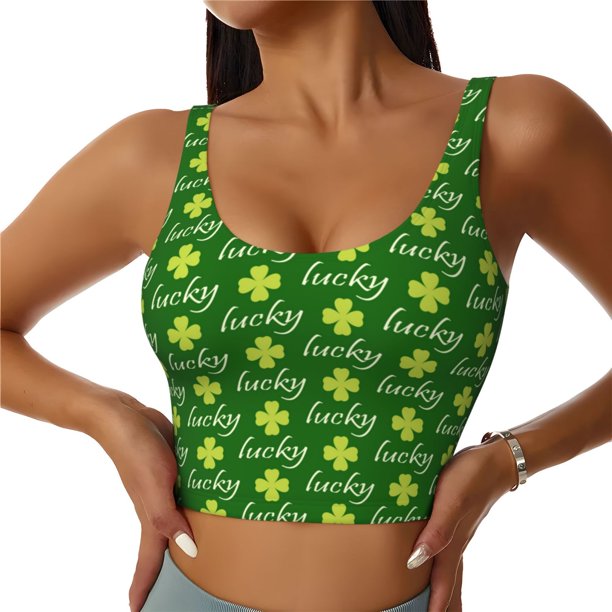 Balery Happy St. Patrick's Day Sujetadores deportivos con espalda cruzada para mujer, acolchados, sin costuras, de alto impacto, ideales para yoga, gimnasio, entrenamiento y fitness.-Large