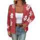 thumbnail image 2 of Chaqueta y abrigo informal sin mangas y sin capucha para mujer, de invierno, holgada, informal, con estampado floral, con botones, de punto, de manga larga, tipo cárdigan, abrigo para mujer, 2 of 9