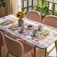 thumbnail image 3 of Spring Gnomes Table Cloths for 5 Foot Rectangle Tables, Botanical Flowers Leaf Pink Buffalo Check Patio Waterproof Elastic Fitted Tablecloths, Washable Rectangular Table Cover for Camping, 3 of 8