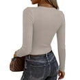 thumbnail image 3 of WULMLEO Women's Long Sleeve Ribbed Knit Tee Slim Fit Crewneck Stretch Top Casual Basic Shirts Khaki 2XL, 3 of 3