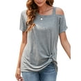 thumbnail image 4 of YouLoveIt Women's T Shirts Twist Knot Tops Cold Shoulder Tops Short Sleeve Twist Knot Front Tunic T Shirt Loose Blouses Tunic T Shirt for Women, 4 of 8