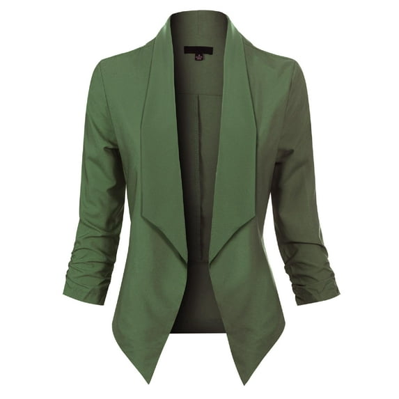 MixMatchy Women's Casual Work Solid Open Front 3/4 Sleeve Blazer Jacket with Plus Size