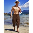 thumbnail image 2 of COOFANDY Men's Linen Harem Capri Pants Lightweight Loose 3/4 Shorts Drawstring Elastic Waist Casual Beach Yoga Trousers, 2 of 9