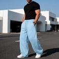 thumbnail image 7 of Mens Vintage Wide Leg Sweatpants Elastic Drawstring Waist Loose Fit Pocketed Casual Daily Trousers, 7 of 7