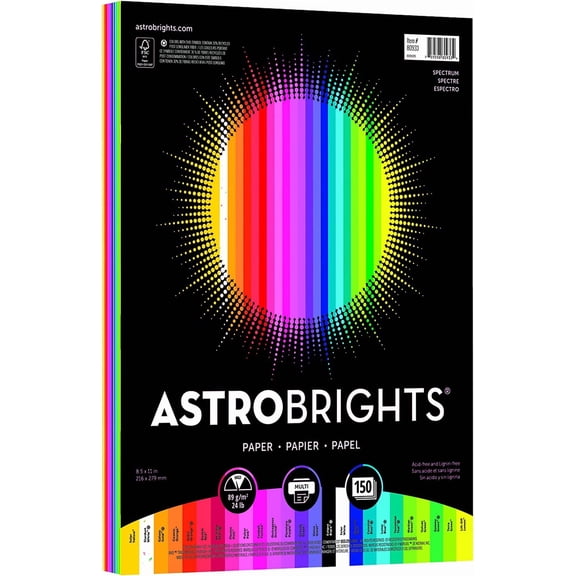 Color Paper, 8.5” x 11”, 24 lb/89 gsm, Spectrum 25-Color Assortment, 150 Sheets (80933-01)