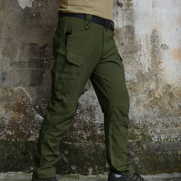 DPTALR George Men's Cargo Pants, Stretch, Ripstop, Slim & Relaxed Fit, Lightweight, with Pockets, Hiking Work #Army Green Big and Tall Men L