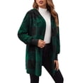 thumbnail image 2 of Clearance! Delayuji Women Thermal Top Winter Coats Warm Plush Hooded Jackets Up Button Cardigan Trendy Plaid Fuzzy Outerwear Womens Thermal Tops Long Sleeve Green Xl, 2 of 9