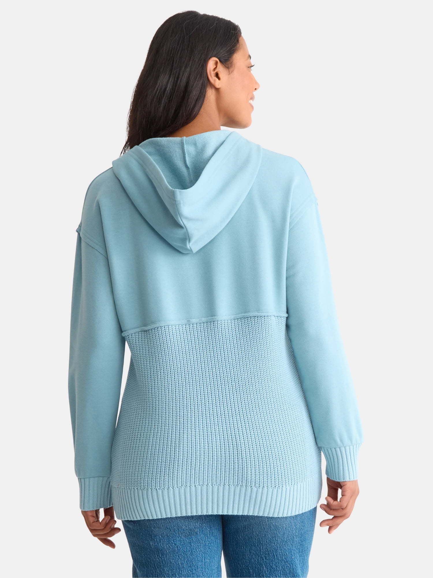 Time and Tru Women's and Women's Plus Fashion Mixed Media Hoodie, Sizes XS-4X