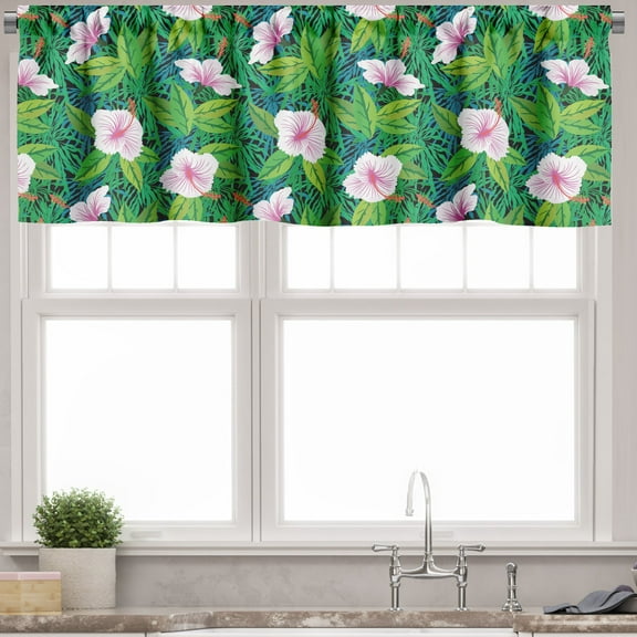 Ambesonne Exotic Valance Pack of 2, Jungle Flower Blooming Woods, 54"X12", Lime Green Multicolor