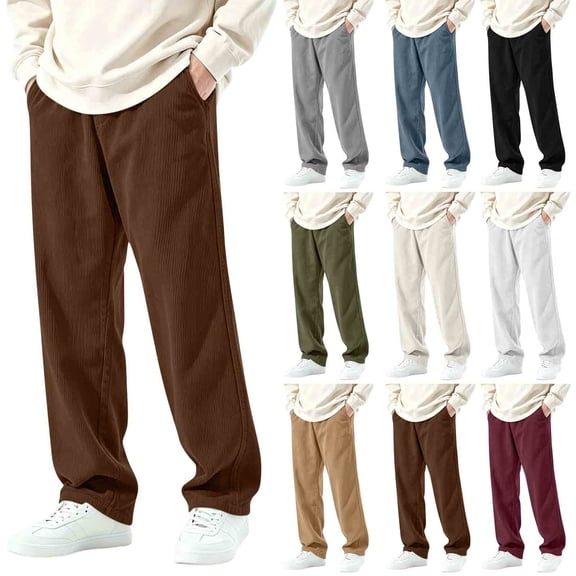 Mens Corduroy Workout Sweatpants High Waisted Fashion Walking Solid Color Pants with Pockets Loose Fit Casual Lounge Jogger Trousers