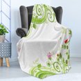 thumbnail image 4 of Green Flower Soft Flannel Fleece Blanket, Blossoming Abstract Elements Swirls Springtime Foliage Illustration, Cozy Plush for Indoor and Outdoor Use, 70" x 90", Lime Green Pink Red, by Ambesonne, 4 of 5