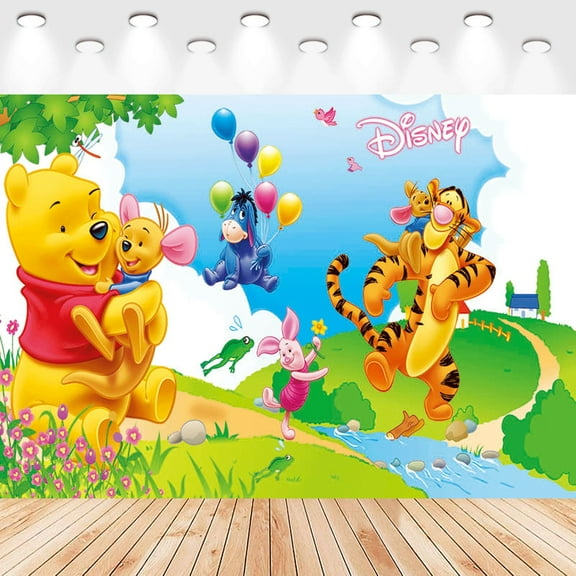 5 X3ft Winnie the Pooh Cartoon Birthday Party Decorations Supplies, Masks Party Photography Backdrop Photo Decor Banner, Kids Boys Baby Shower Photography Backdrop