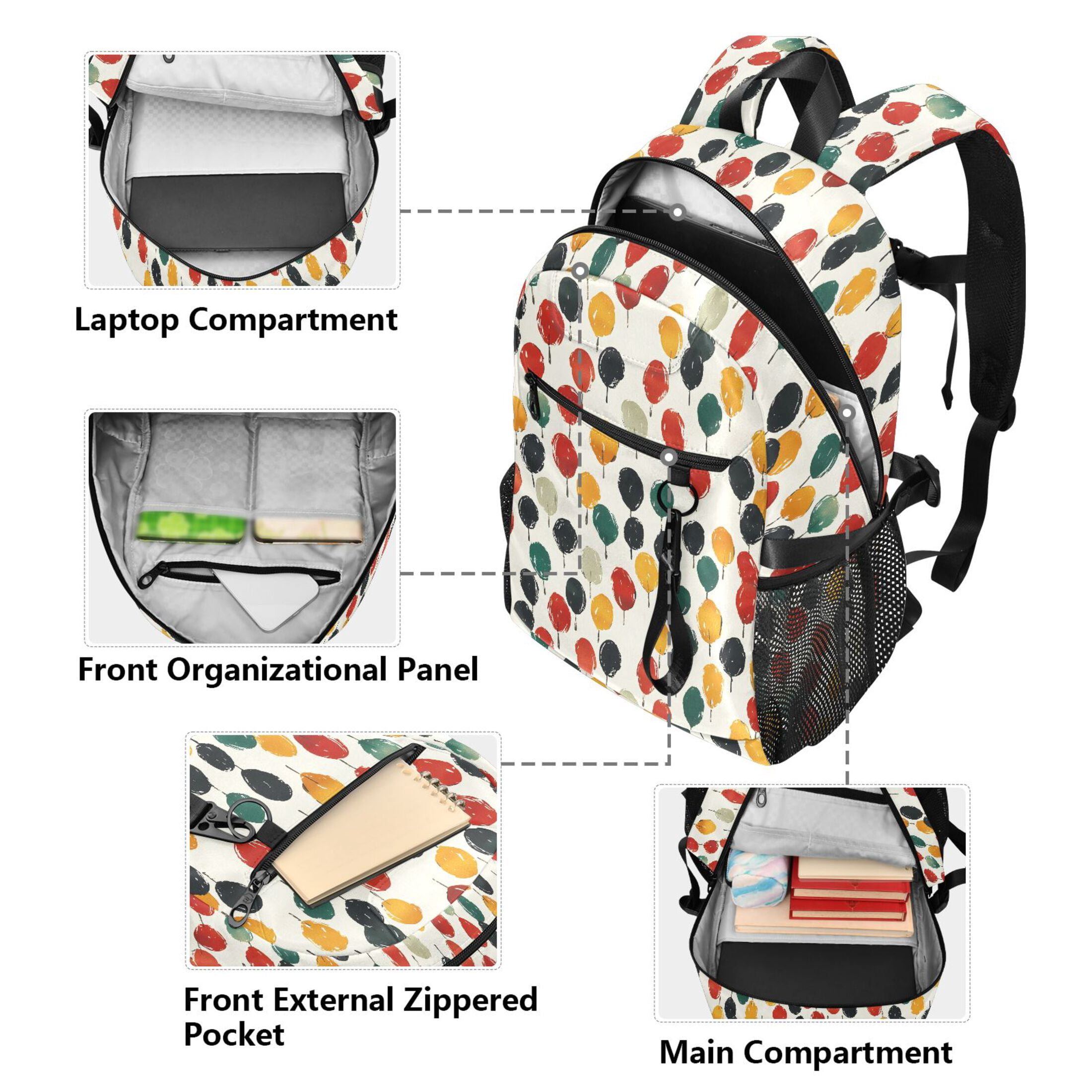 JIALIOU 14" Laptop Backpack Waterproof Airline Approved Stylish Casual Daypack for Travel Business College Work, Colorful Hand Drawn Balloon