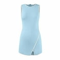 thumbnail image 3 of Xyxonk Tennis Dresses for Women Summer Workout Mini Dress with Built in Shorts Sleeveless Side Slit Solid Color Dress Flowy Tennis Athletic Dress Sky Blue L, 3 of 5