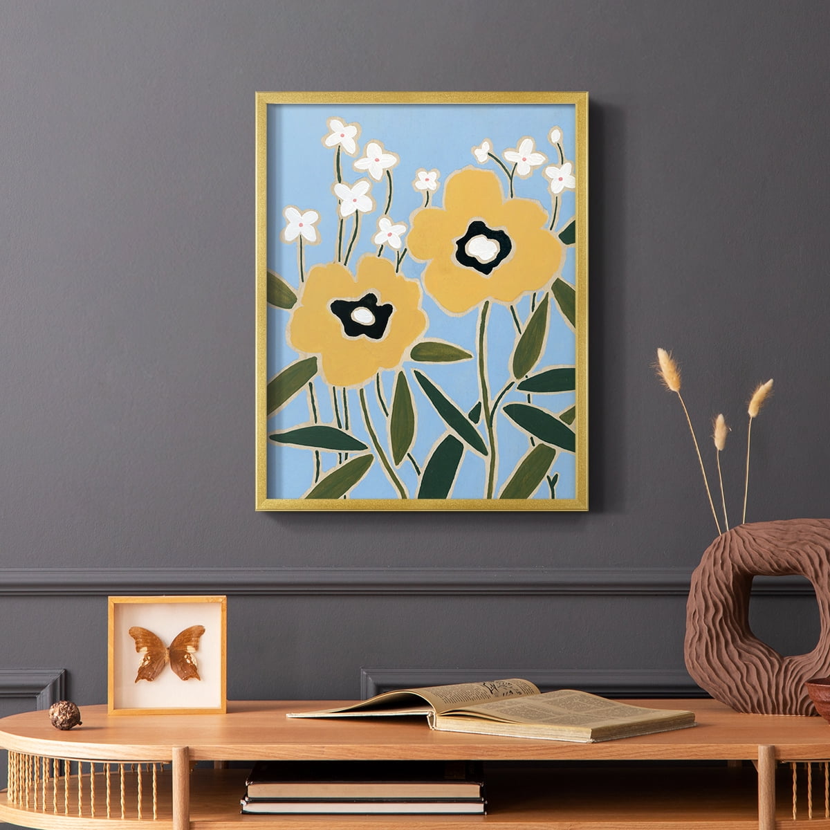 Woodblock Floral II Framed Print - Solid Wood in Single Picture Frame Solid Wood 2 Framed Print