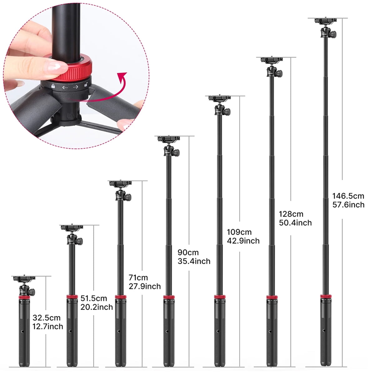 Ulanzi MT-44 Extendable Vlog Tripod for Camera and Smartphone, Black