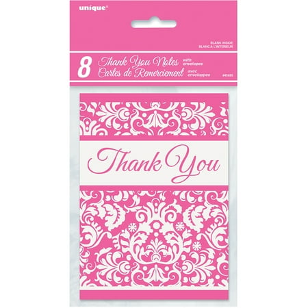 Pink Damask Thank You Notes, 8pk