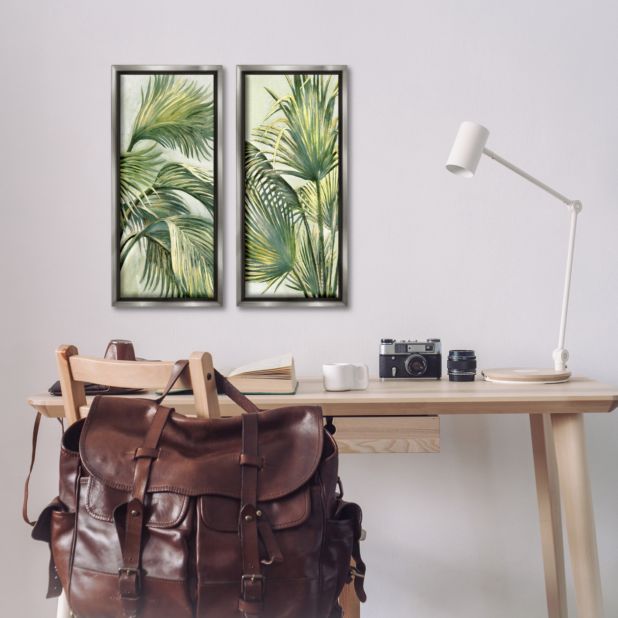 Stupell Industries Swaying Green Palms Botanical & Floral Painting Gray Floater Framed Canvas Art Print Wall Art, 11 x 25, Set of 2