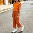thumbnail image 6 of LJEFF Girls 2 PC Ruffle Sleeve Cute Capri Set, Lightweight Soft Elastic Waist Sleeveless Kids Summer Outfit Orange Size 8 Years, 6 of 7