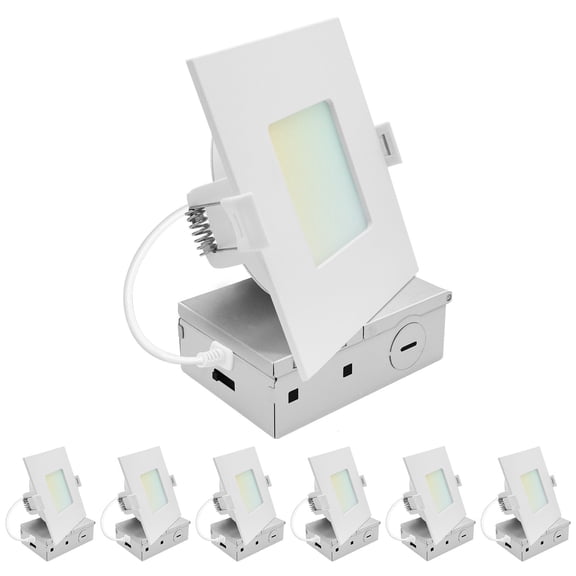 LUXRITE 4 In. LED Square ECO Backlit Mini Panel Light, 5CCT 2700K-5000K, 1000LM, 11W 100 Beam Dimmable ETL Rated 6 Pack