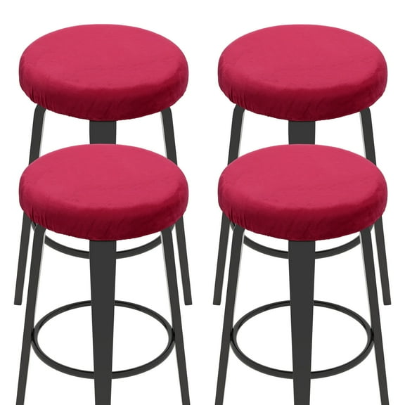 Uxcell 2 Pcs Velvet Bar Stool Covers, 14-18 Inch Round Bar Stool Cover with Elastic Band Stretch Chair Seat Cover Washable Slipcovers for Round Stool Chair, Red