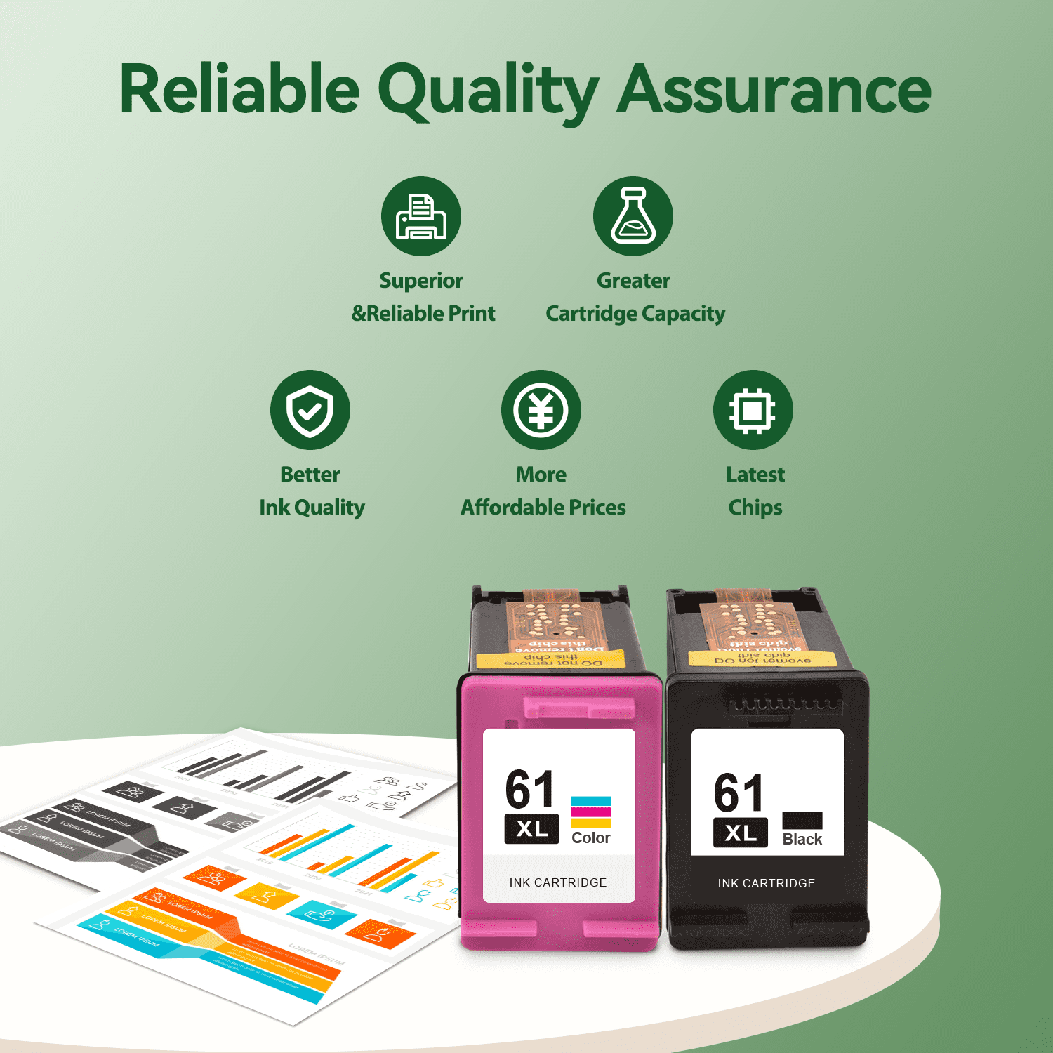 61 Ink Compatible for HP 61 Ink Cartridge Combo Pack for Printer Ink  61 61XL for Envy 4500 4502 5530 Printer (Black, Color)