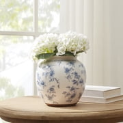 My Texas House 8 in Blue Floral Round Ceramic Vase